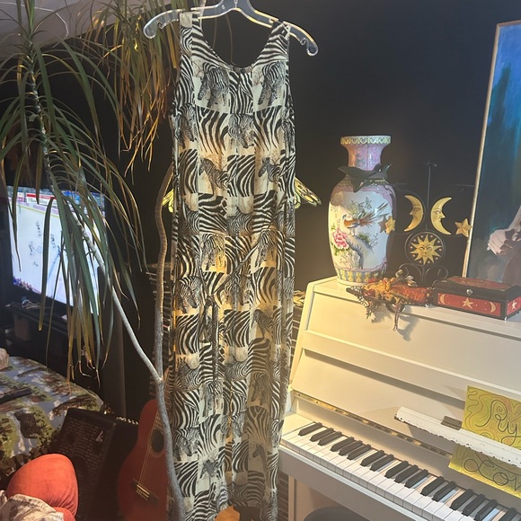 Vintage 90s Animal Zebra Print Maxi Dress Size 8 - Picture 7 of 16